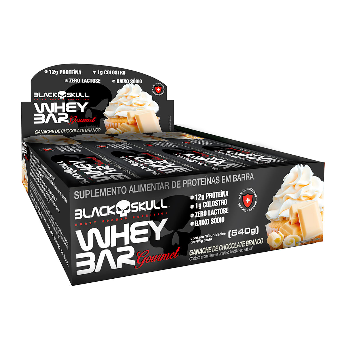 Barra de proteína gourmet c/ colostro - display c/ 12 display c/12 whey bar gourmet ganache de choc branco 45g