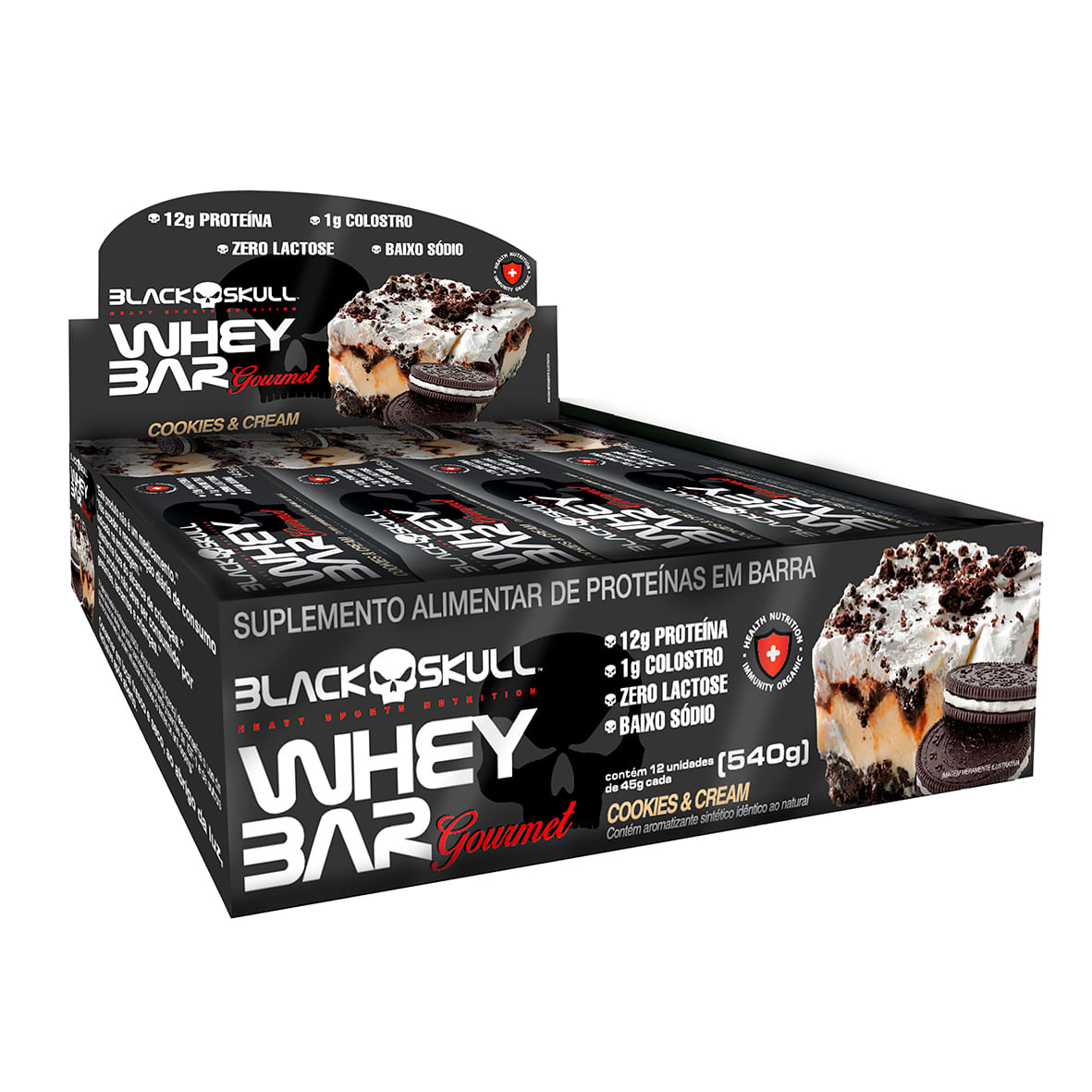 Barra de proteína gourmet c/ colostro - display c/ 12 display c/12 whey bar gourmet cookies & cream 45g