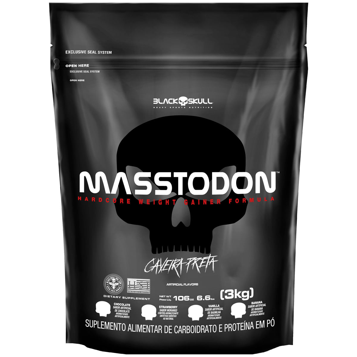 Hipercalórico masstodon - refil 3kg - black skull refil masstodon morango 3kg