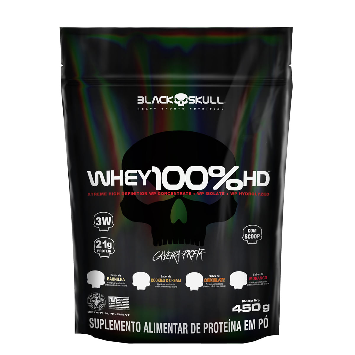 Whey 100% hd (wpc, wpi e wph) - refil 450g - black skull