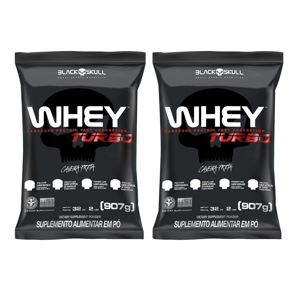 Kit com 2 whey protein 907g - whey turbo kit 2x whey turbo (chocolate + baunilha)