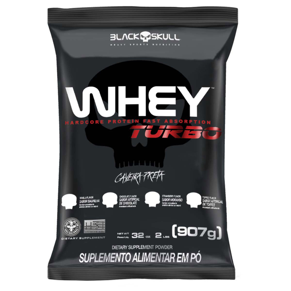 Whey turbo - refil 907g - black skull refil whey turbo morango 907g