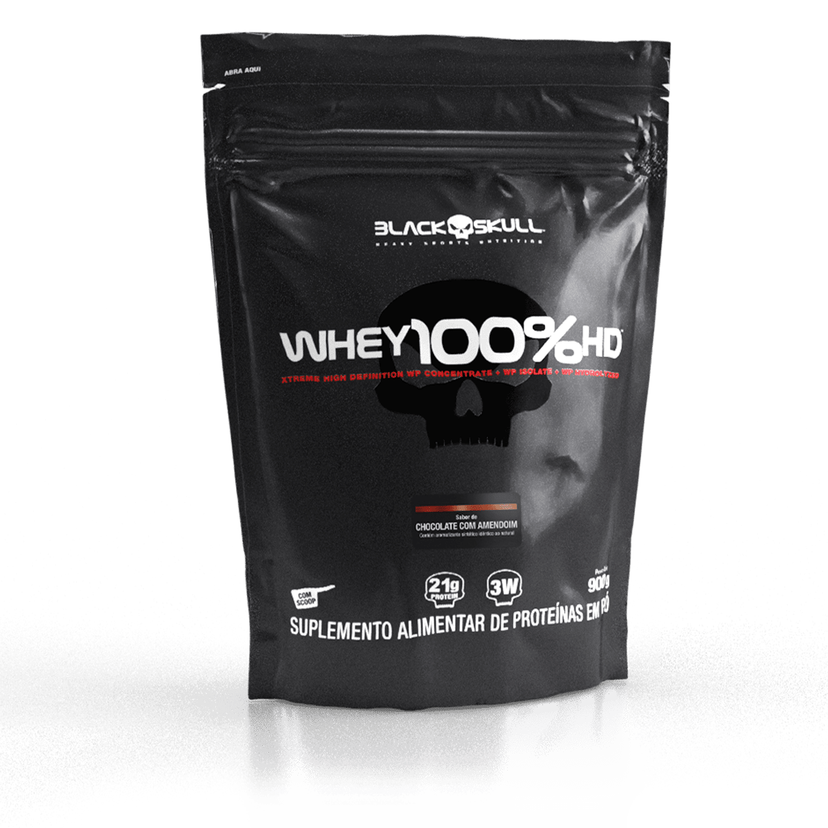 Whey 100% hd (wpc, wpi e wph) - refil 900g - black skull refil whey 100% hd chocolate com amendoim 900g