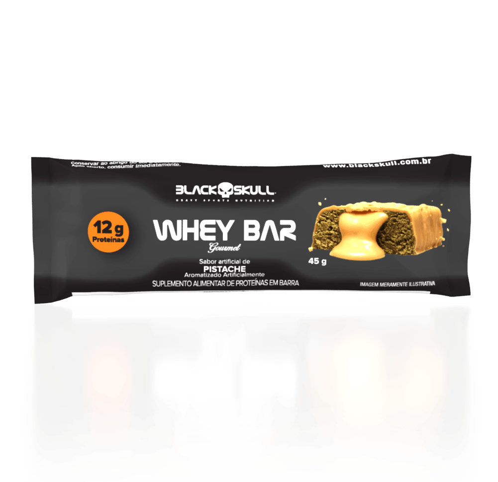 Barra de proteína whey bar gourmet zero - caixa 12 unidades - black skull barra de proteína whey bar gourmet zero – pistache
