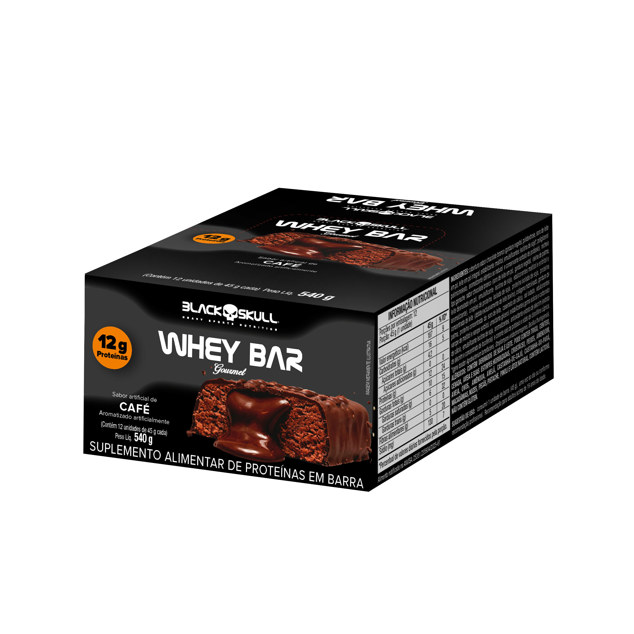 Barra de proteína whey bar gourmet zero - caixa 12 unidades - black skull barra de proteína whey bar gourmet zero – café