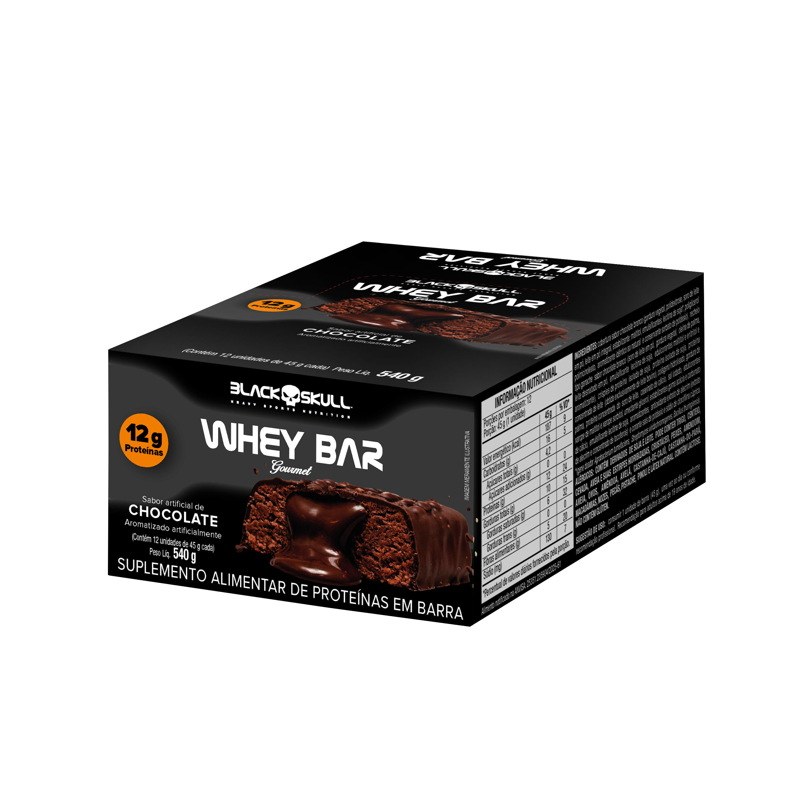 Barra de proteína whey bar gourmet zero - caixa 12 unidades - black skull barra de proteína whey bar gourmet zero – chocolate
