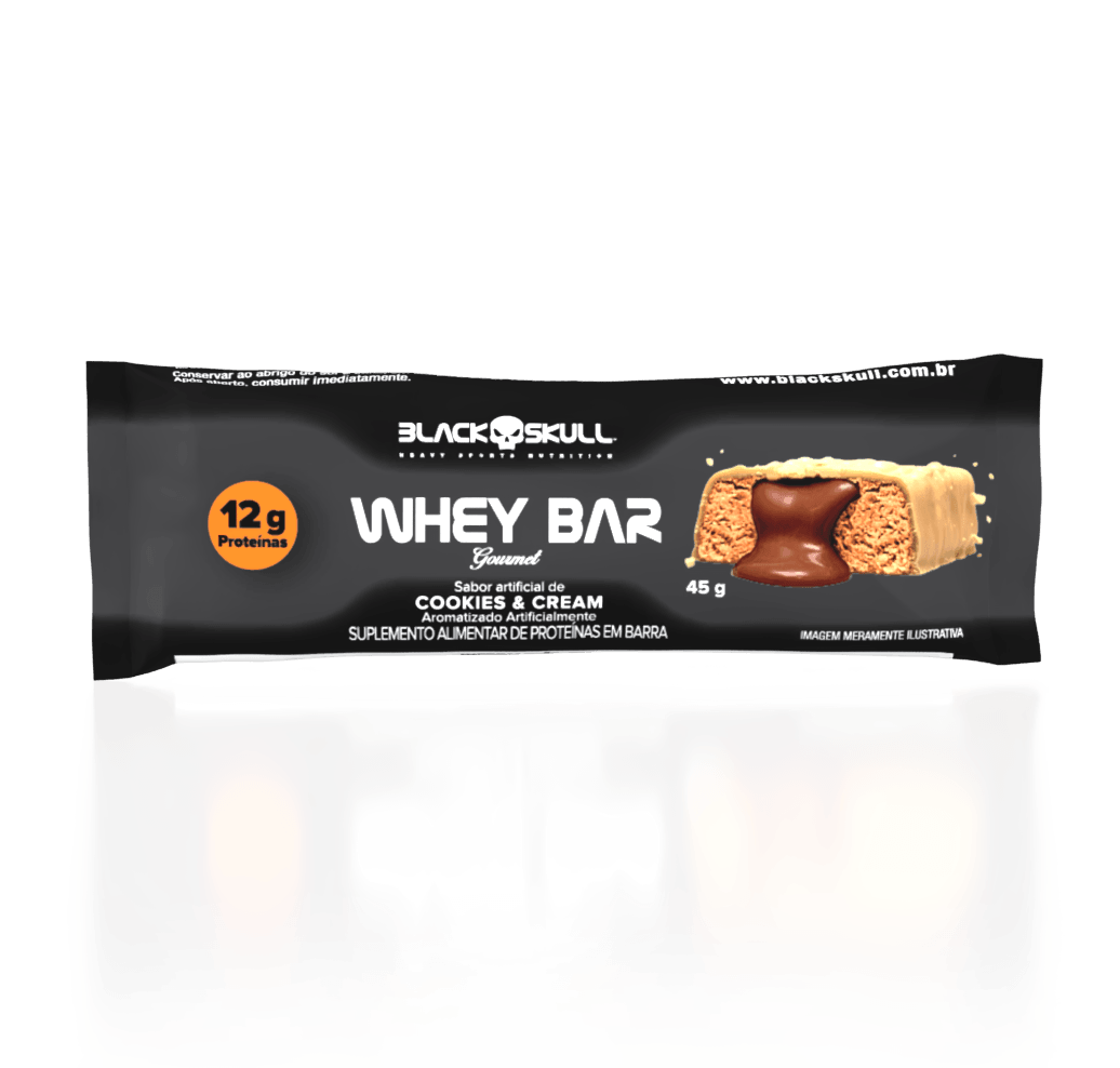 Barra de proteína whey bar gourmet zero - caixa 12 unidades - black skull barra de proteína whey bar gourmet zero – cookies e cream