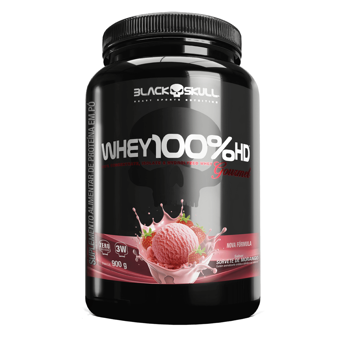 Whey 100% hd gourmet -  900g - black skull whey 100% hd gourmet 900g morango