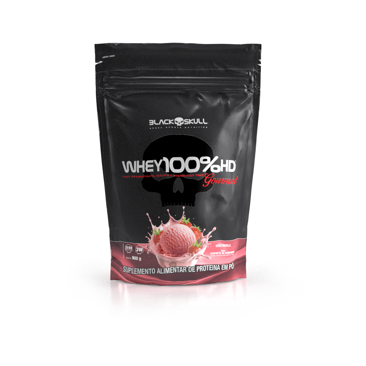 Whey 100% hd gourmet - refil 900g - black skull whey 100% hd gourmet 900g refil morango