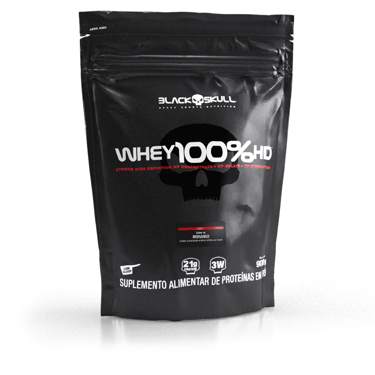 Whey 100% hd (wpc, wpi e wph) - refil 900g - black skull refil whey 100% hd morango 900g