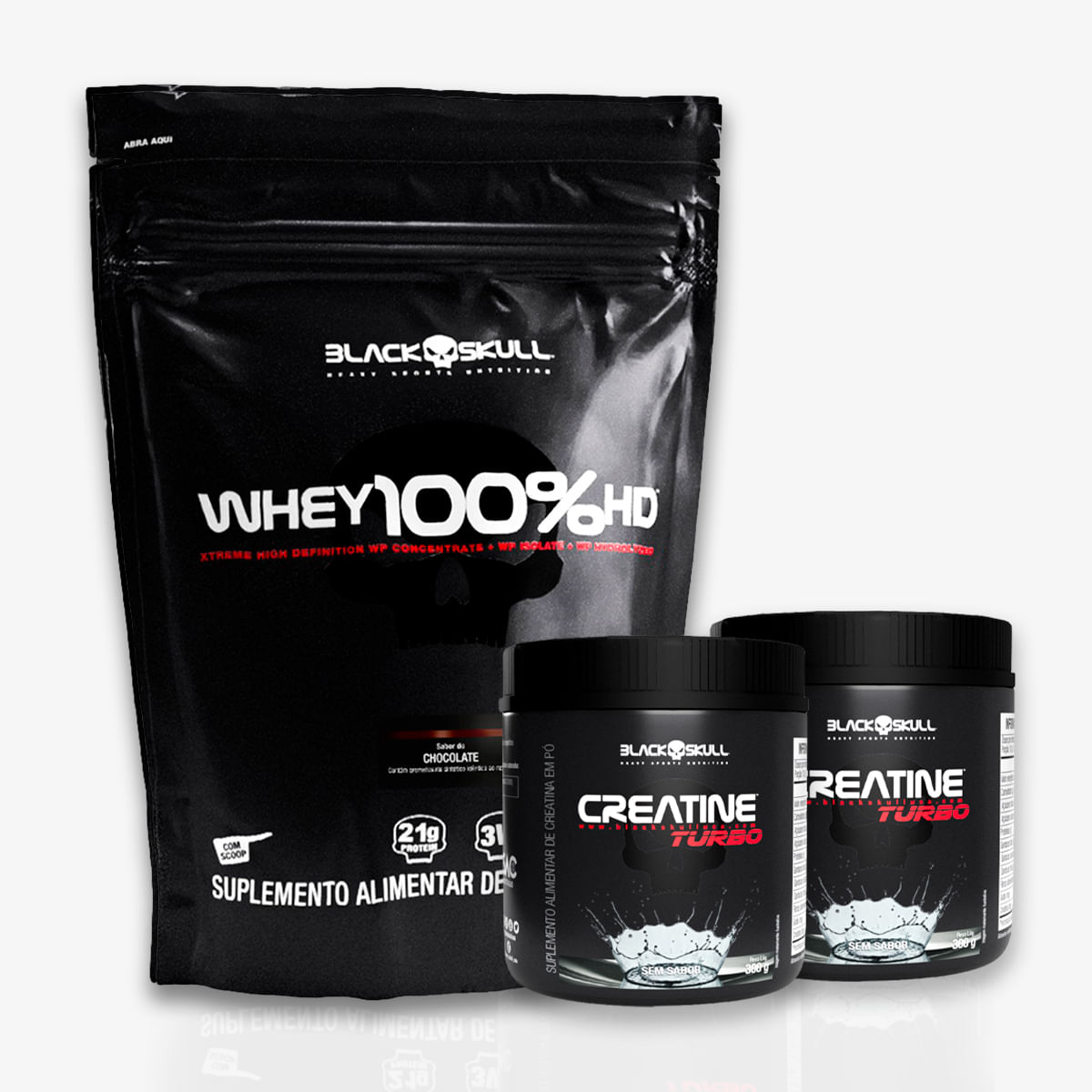 Whey 100% hd refil + 2x creatine turbo  - black skull whey 100% hd chocolate + 2x creatine turbo