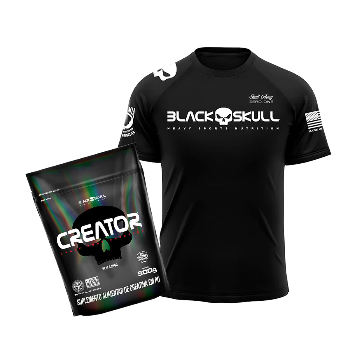 Kit creatina creator 500g + camiseta dry fit black skull g