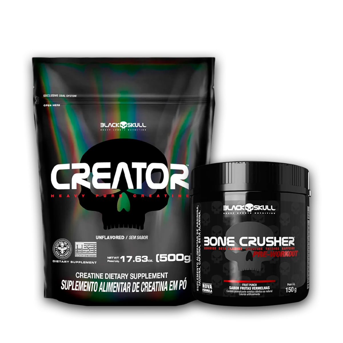 Combo pré treino bone crusher frutas vermelhas 150g + creatina creator 500g
