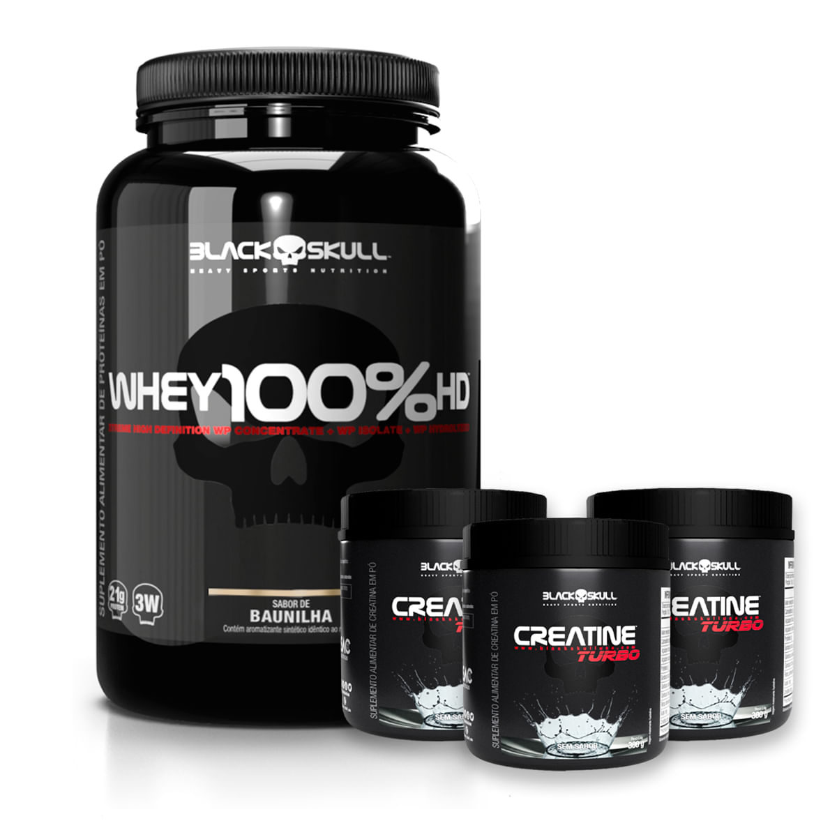 Whey 100% hd + 3x creatine turbo - black skull whey 100% hd baunilha + 3x creatine turbo