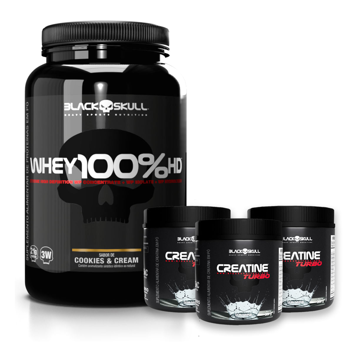 Whey 100% hd + 3x creatine turbo - black skull whey 100% hd cookies + 3x creatine turbo