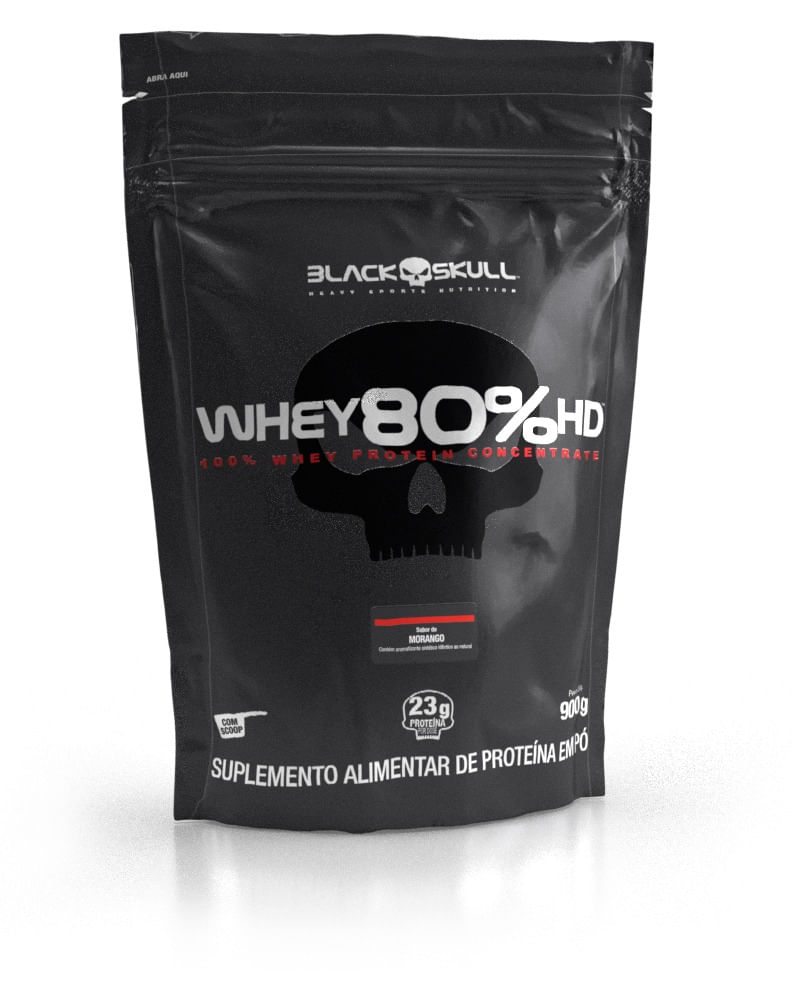 Whey protein concentrado 80% hd - refil 900g - black skull whey 80% hd 900g – morango