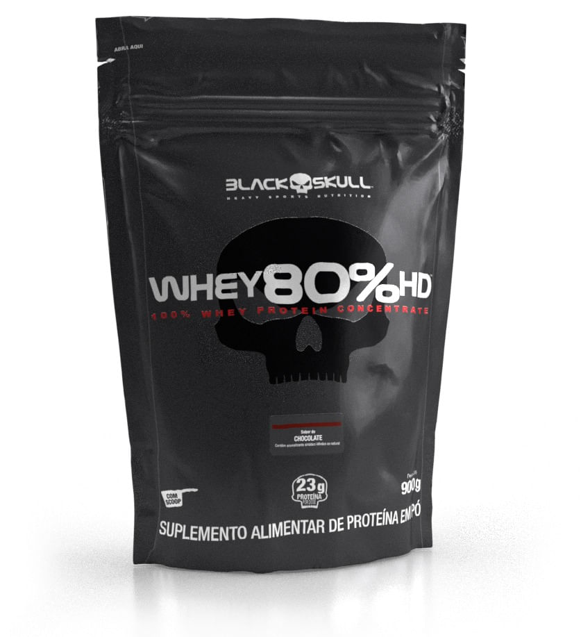 Whey protein concentrado 80% hd - refil 900g - black skull whey 80% hd 900g – chocolate