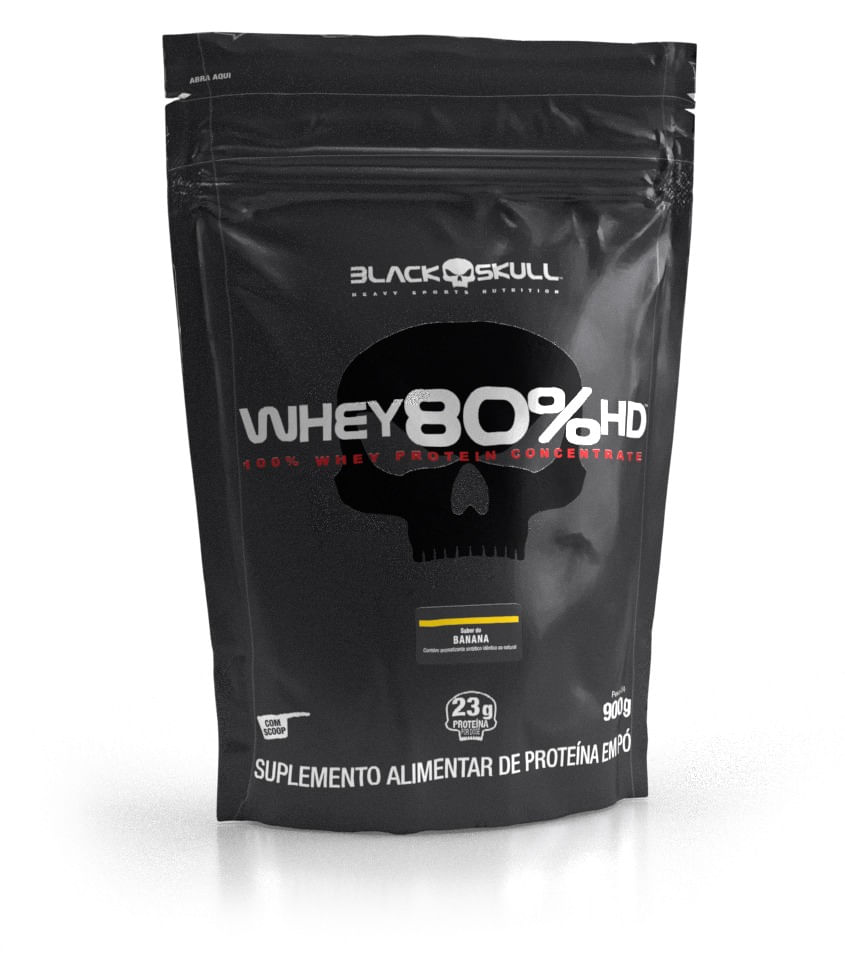 Whey protein concentrado 80% hd - refil 900g - black skull whey 80% hd 900g – banana