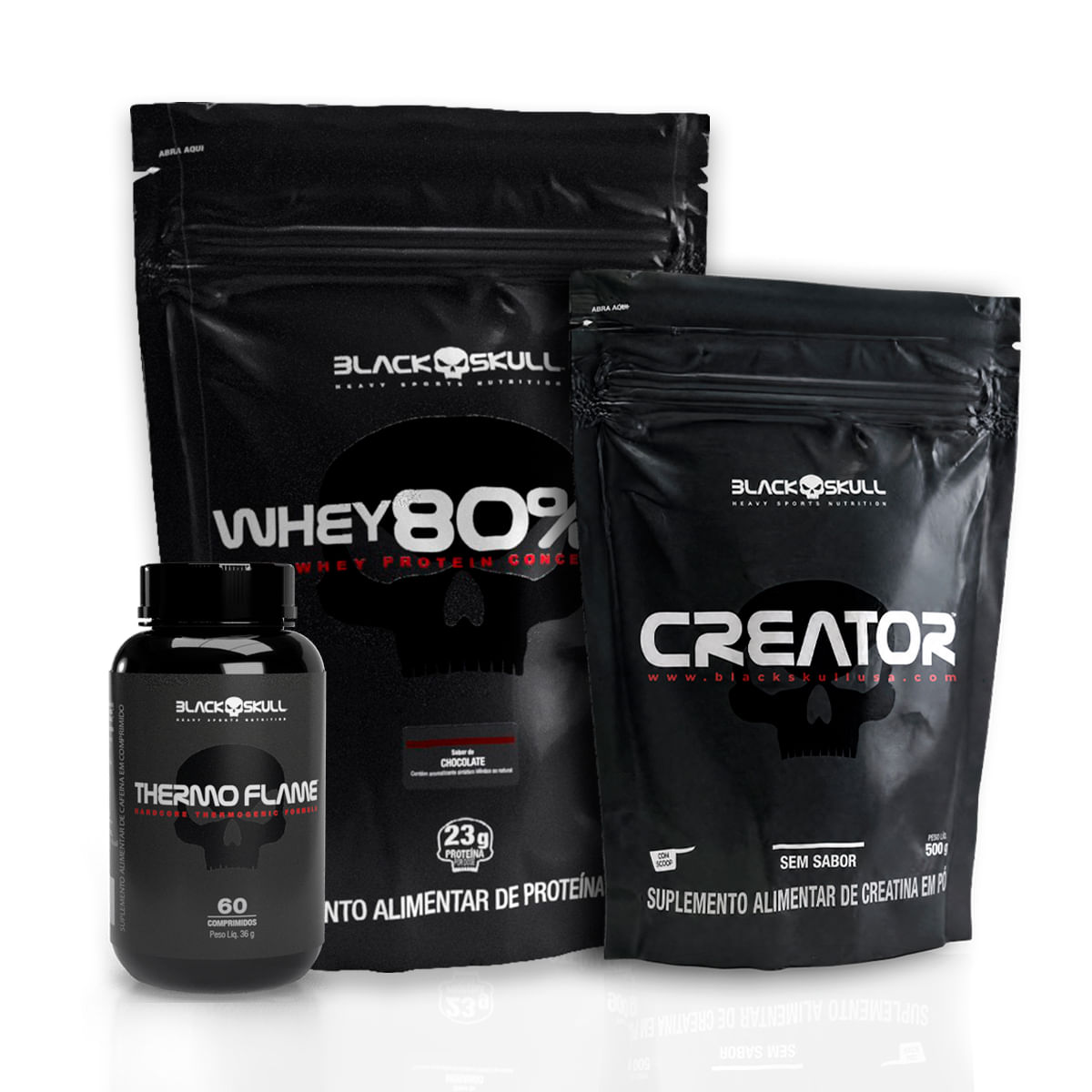 Whey 80% hd + creatina 500g + termogênico 60 cápsulas
